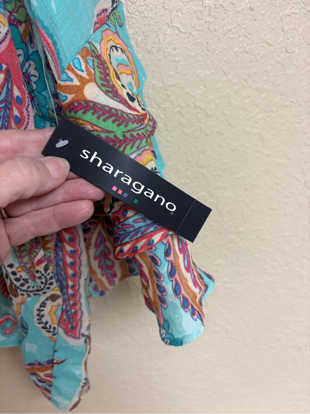Sharagano Turquoise Multicolor Paisley V-Neck Ruffle Sleeve Tunic - Picture 6 of 6